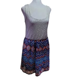 RED CAMEL Beachy Colorful Boho Dress Small White Lace Sleeveless Blue Graphic